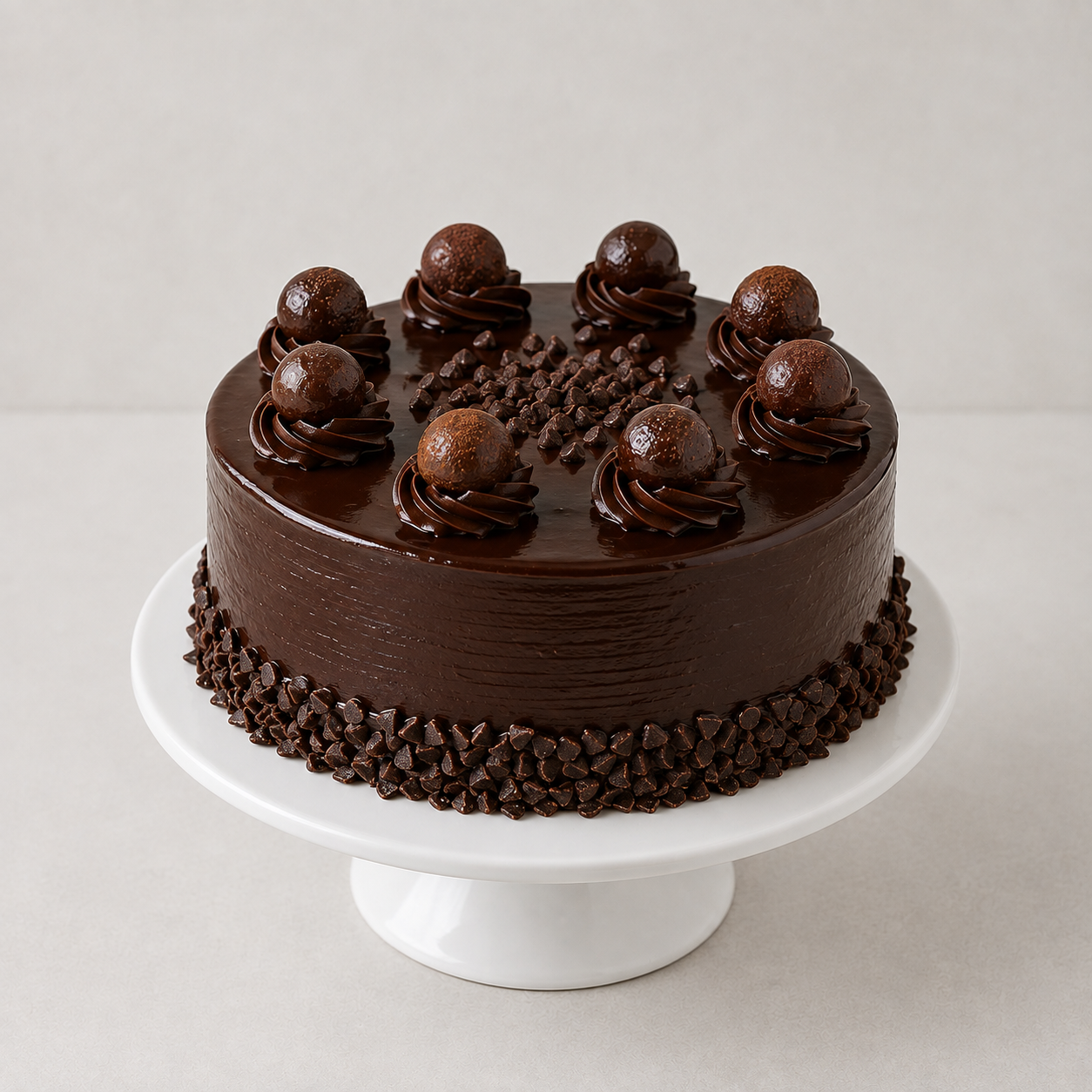 Chocolate cake with rich chocolate frosting and chocolate decorations
