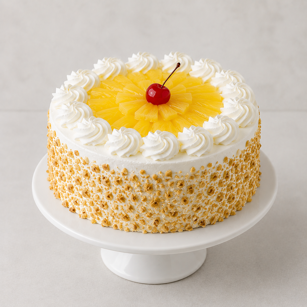 Pineapple cake with fresh cream frosting and pineapple toppings